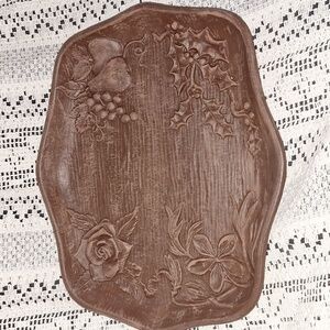 4 Seasons Faux Wood Syroco Carved Floral Tray Dish Multi Products Inc USA VTG